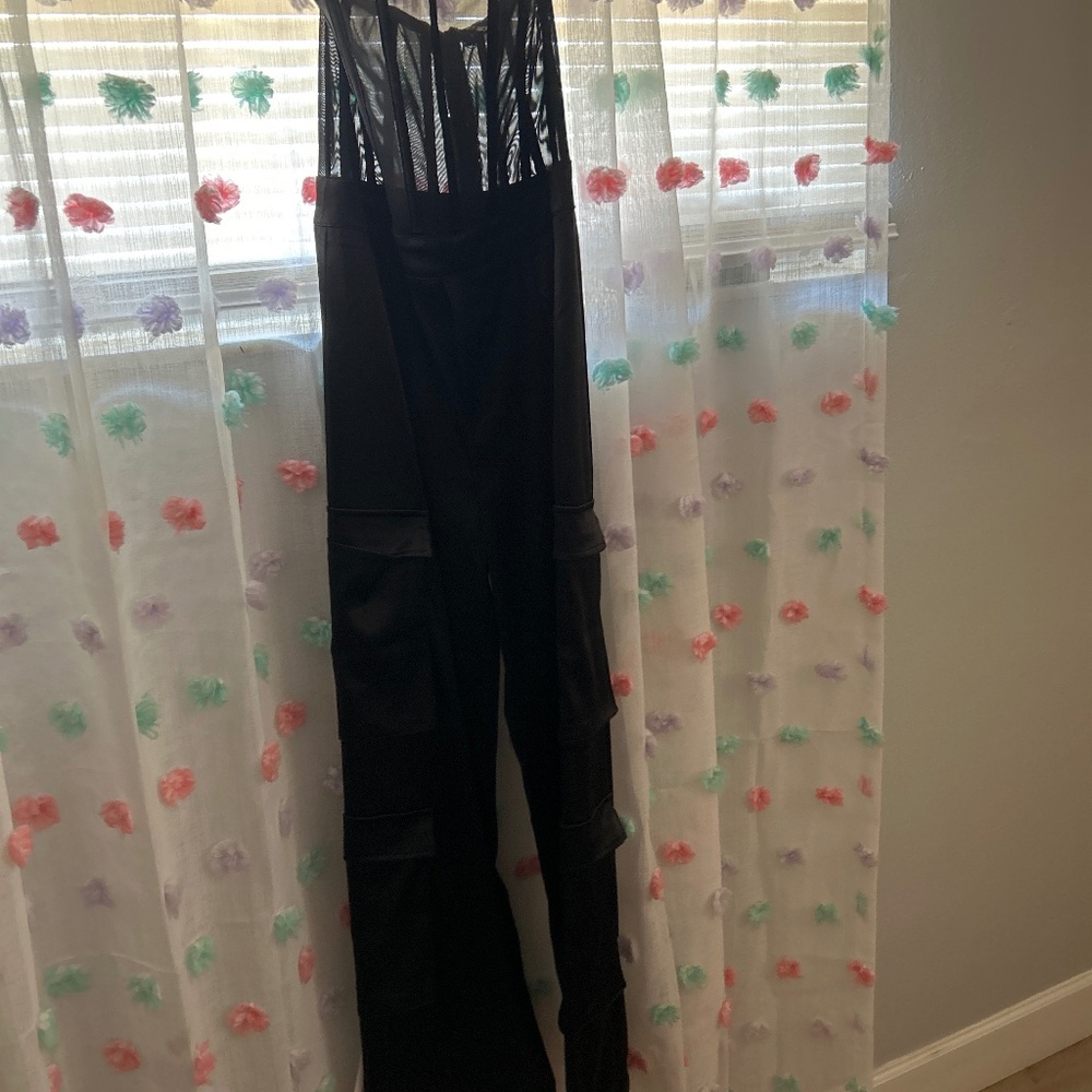 Mesh and faux leather jumpsuit